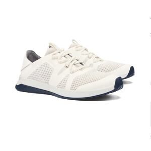 OluKai Women's White and Navy Lace-Up Sneakers